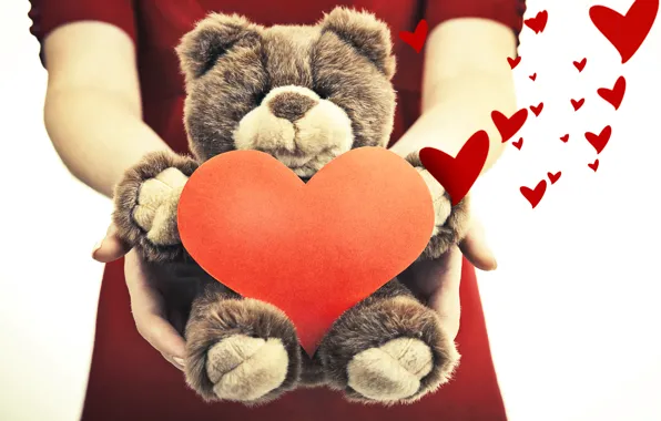 Девушка, романтика, игрушка, сердце, мишка, toy, bear, heart