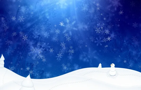 Картинка зима, синий, Белый, снеговик