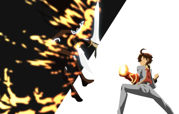 Girl, sword, sky, cloud, boy, ken, blade, mask