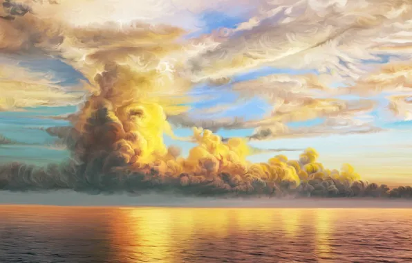 Море, облака, природа, арт, Storm, Nina Vels