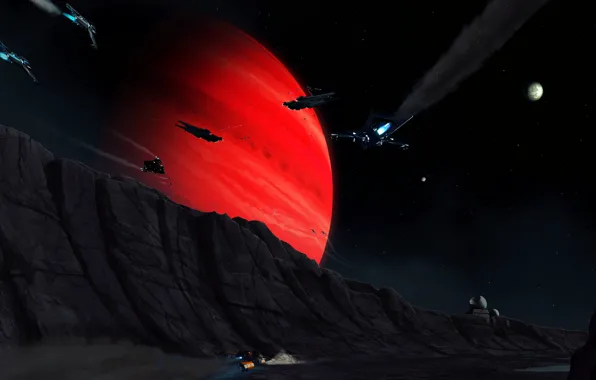 Звезды, поверхность, планета, звездолеты, Star Citizen