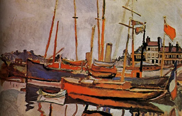 Картинка вода, лодки, Toronto, 1906, флаг франции, Huile sur Toile, Raoul Dufy, Art gallery d'Ontario