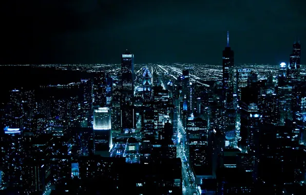 Картинка ночь, город, огни, Chicago, мегаполис