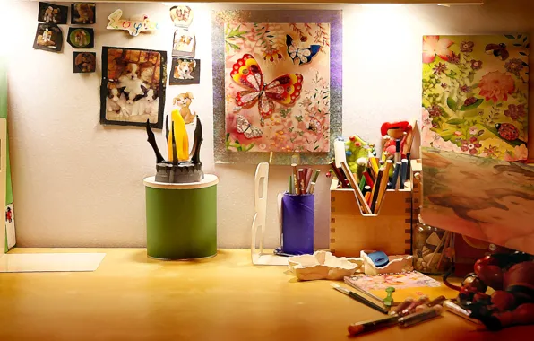 Dogs, butterflies, sofia, desk