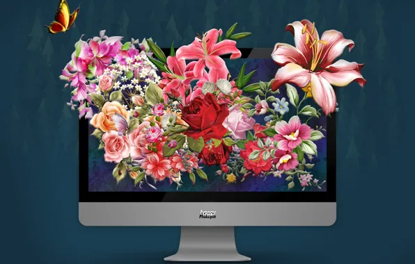 Картинка цветы, мир, фотошоп, apple, mac, монитор, photo, photoshop