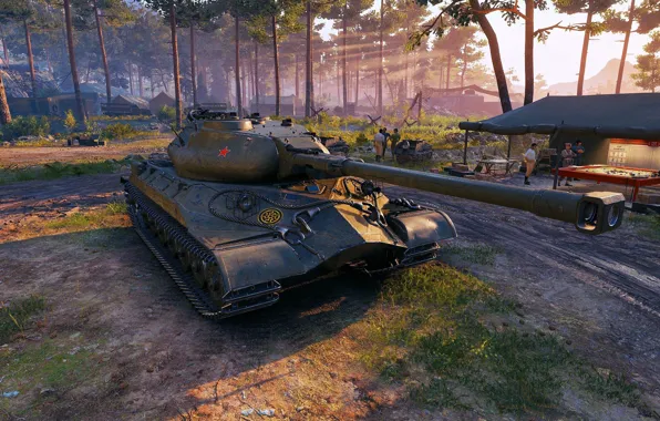 Картинка Деревья, Рассвет, СССР, Танк, Мир танков, World of Tanks, 122 мм, Объект 259А