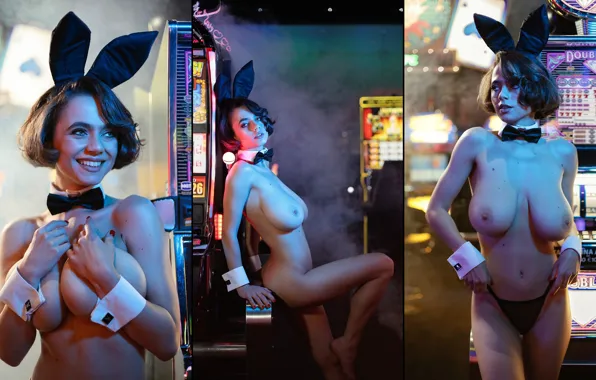 Playboy, sexy, nipples, boobs, smile, short hair, nude, naked