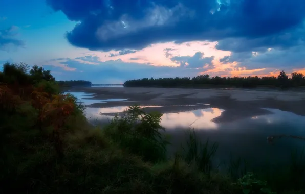 Картинка лето, пейзаж, природа, река, вечер, берега, Александр Плеханов