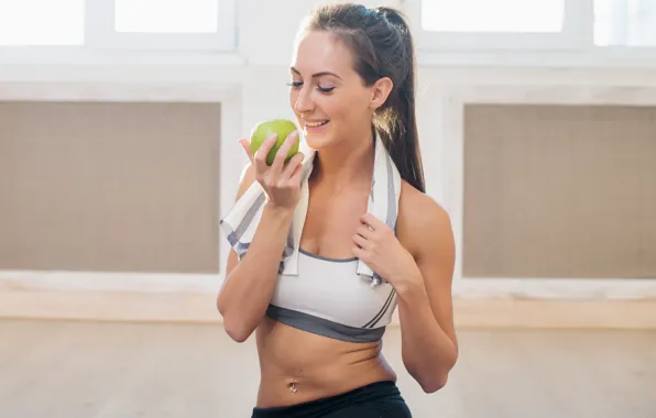 Картинка apple, sportswear, physical activity, healthy food, recovering energies