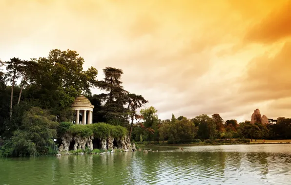 Природа, озеро, парк, Франция, Париж, ротонда, Bois de Vincennes, Венсенский лес