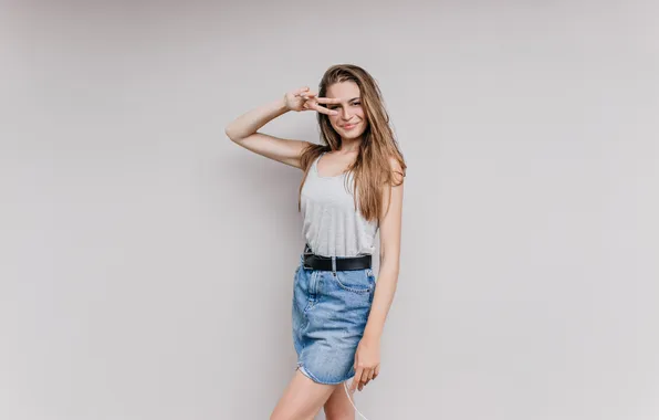 Картинка girl, beauty, skirt, tank top, denim