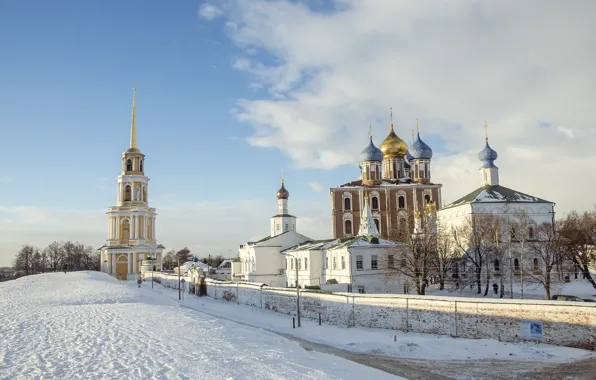 Картинка зима, небо, снег, церковь, храм, вал