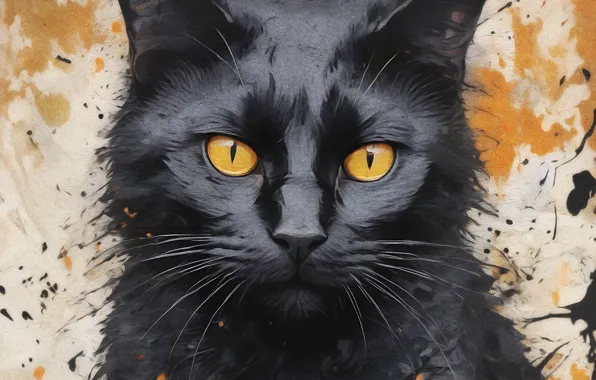 Кошка, кот, взгляд, поза, мордашка, ИИ-арт, нейросеть