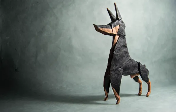 Серый, тень, собака, оригами, dog, доберман, origami, shadow