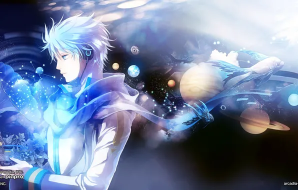 Космос, парень, Vocaloid, Вокалоид, грамафон, Кайто