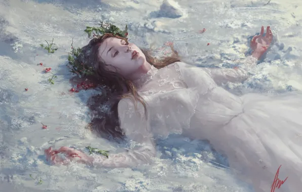Картинка девушка, снег, фэнтези, арт, Aliona Jour, Avalanches