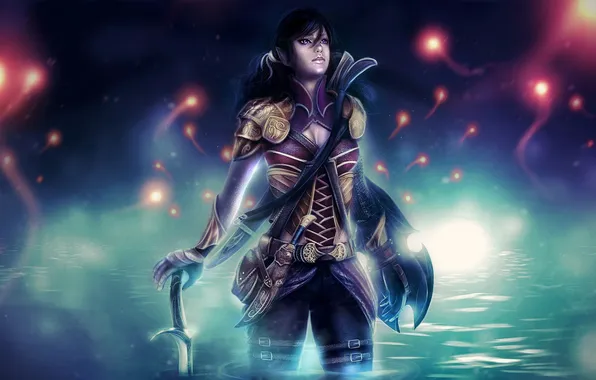 Картинка девушка, огни, оружие, Dungeons and Dragons: Farah