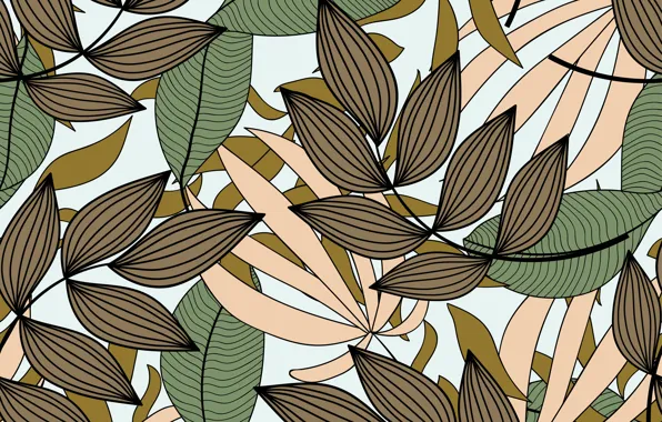 Белый, листья, фон, background, pattern