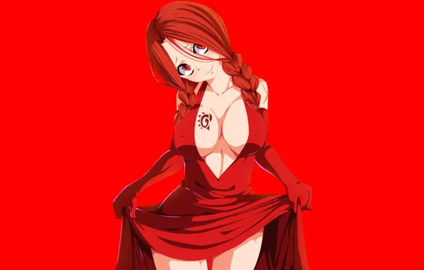 Red, dress, boobs, big, breast, anime, tits, large