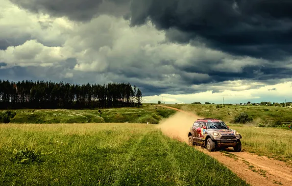 Небо, Авто, Mini, Спорт, Машина, Скорость, Тучи, Гонка