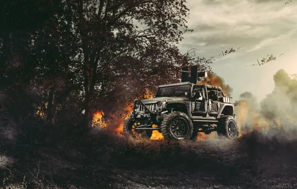 Картинка Nature, Fire, Cars, Front, Wrangler, Jeep, Off Road, Planes