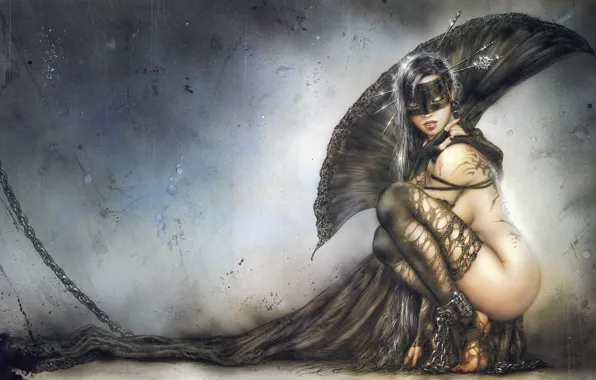 Девушка, чулки, маска, цепи, спицы, канадлы, luis royo, The Needles of Joy