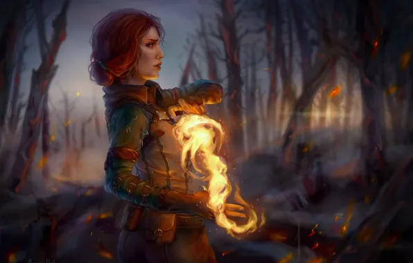 Картинка магия, профиль, рыжая, Трисс Меригольд, Triss Merigold, The Witcher 3: Wild Hunt, Ведьмак 3: Дикая …