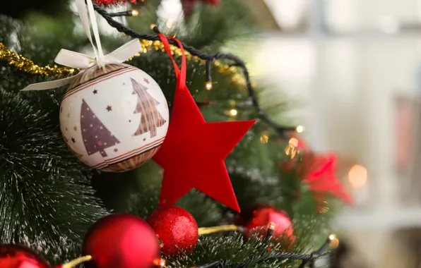 Шары, елка, Новый Год, Рождество, merry christmas, decoration, xmas, holiday celebration
