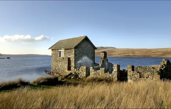 Пейзаж, озеро, дома