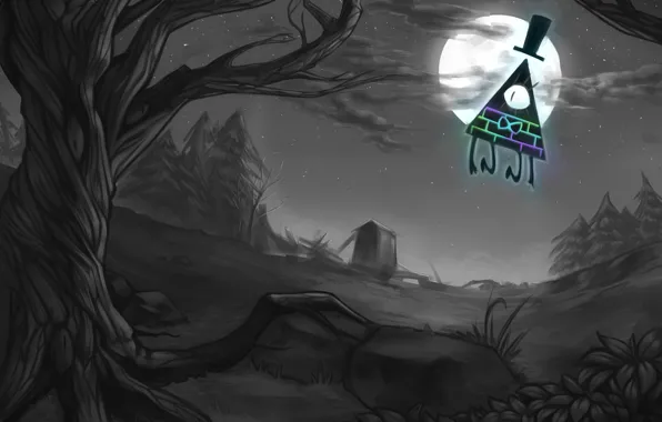 Магия, существо, арт, треугольник, Gravity Falls, Bill Cipher