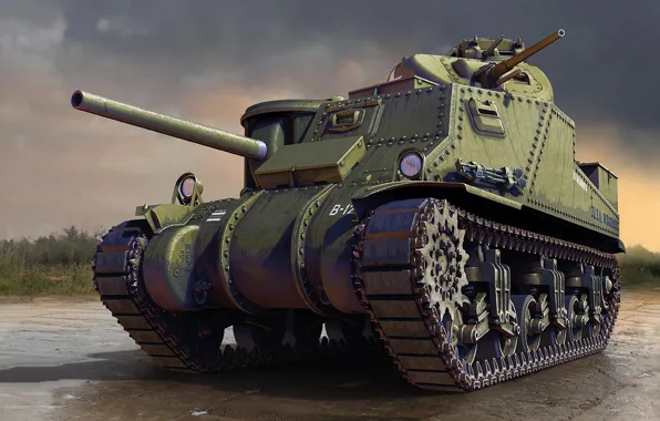 Картинка US Army, M3 Lee, американский средний танк, с клёпаным корпусом