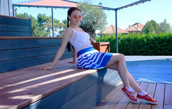Model, gorgeous, photoshoot, posing, skirt, cute girl, beautiful face, pigtails