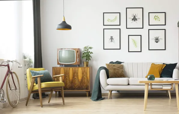 Дизайн, интерьер, ретро стиль, гостиная, mid century modern style