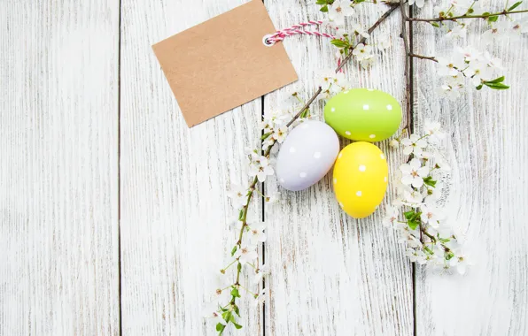 Картинка цветы, яйца, весна, colorful, Пасха, happy, wood, blossom