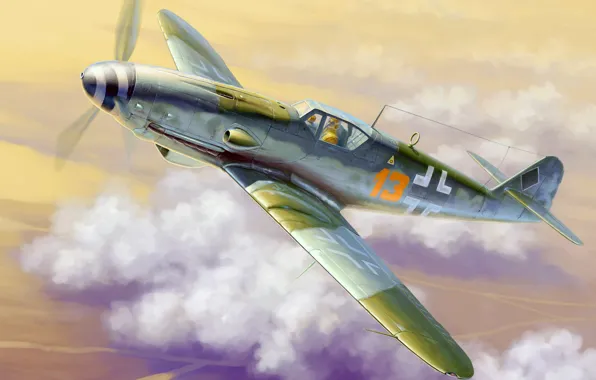 Рисунок, арт, Messerschmitt, Люфтваффе, одномоторный поршневой истребитель-низкоплан, BF-109K-4