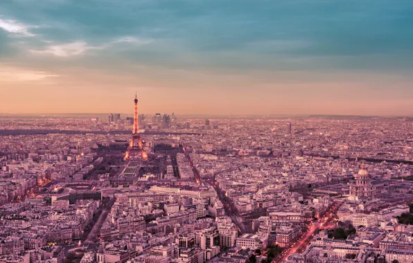Картинка небо, облака, деревья, город, Франция, Париж, здания, дороги