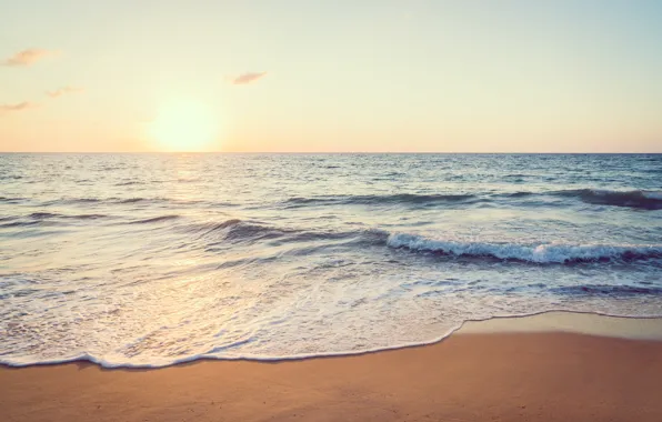 Песок, море, пляж, закат, beach, sky, sea, sunset