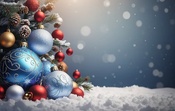 Новый Год, snow, зима, blue, Christmas, decoration, снег, украшения