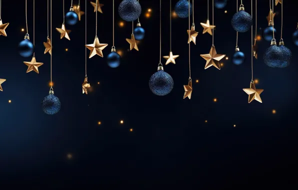 Звезды, украшения, фон, шары, Новый Год, Рождество, golden, new year