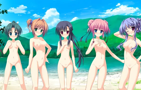 Widescreen, grass, sexy, pink hair, erect nipples, green eyes, long hair, legs