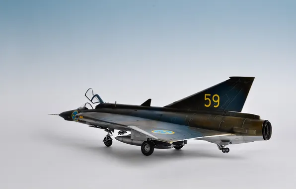 Истребитель, сверхзвуковой, шведский, S35E Draken, игрушка моделька