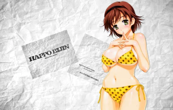 Купальник, взгляд, девушка, бумага, фон, текстура, zettai shougeki, natsume honma