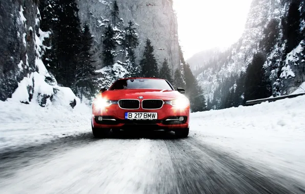 Зима, дорога, снег, горы, скорость, BMW