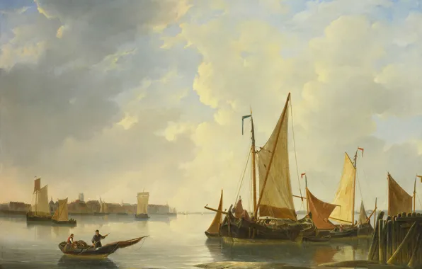 Картинка лодка, картина, парус, Вид Дордрехта от Папендрехта, Christiaan Lodewijk Willem Dreibholtz