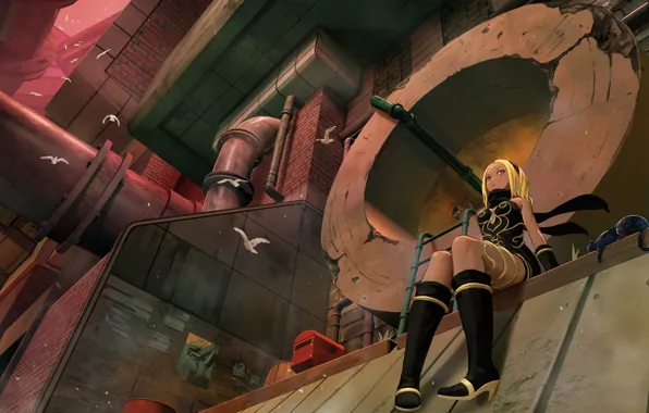 Кошка, кот, девушка, канализация, Gravity Rush