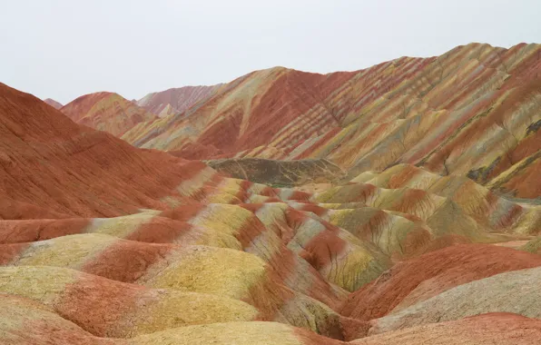 Небо, горы, Léonard Rodriguez, цветные горы, Gansu province
