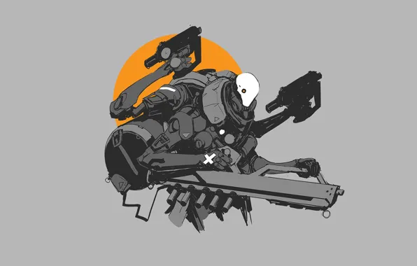 Картинка солнце, оружие, робот, пушки, guns, киборг, Robot, sun