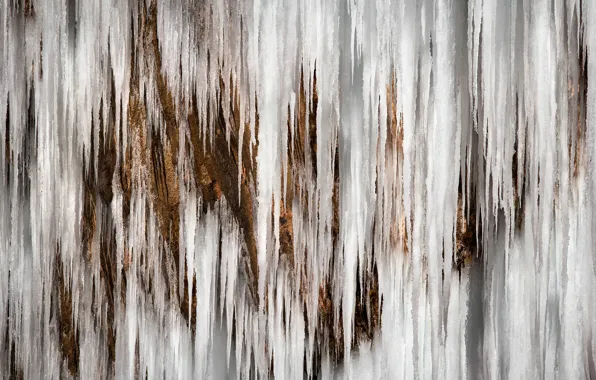 Картинка водопад, сосульки, Скала