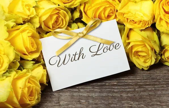 Розы, букет, yellow, flowers, romantic, roses, with love