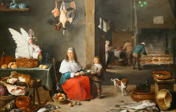 Картинка картина, художник, David Teniers, 1644, Kitchen interior